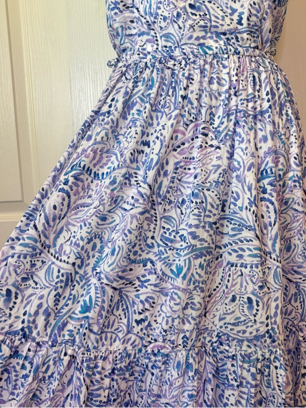 Talbots Tiered Cotton Maxi Dress Watercolor Medallions Women’s 12 - Picture 11 of 15